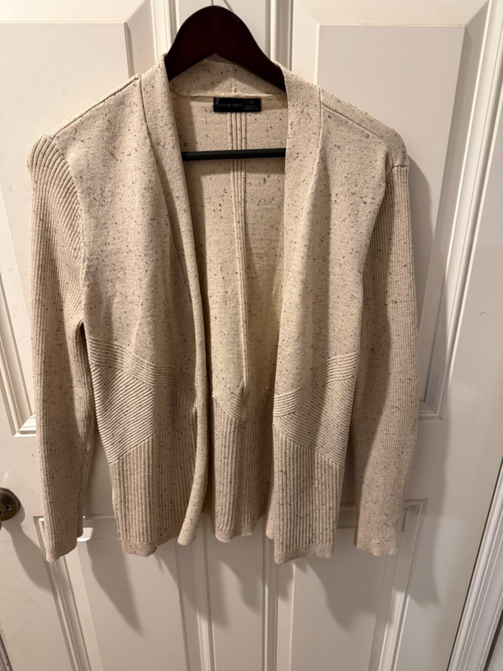 Women’s Open-Front Cream Speckled Ribbed Cardigan Size L